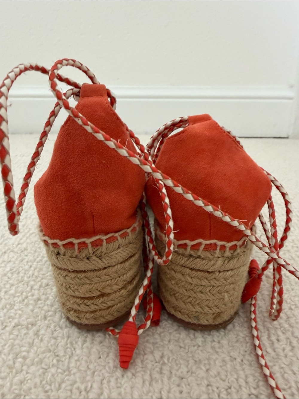 Tory Burch Orange Suede Lace-Up Espadrilles - Women Sz 9.5 - Picture 4 of 8